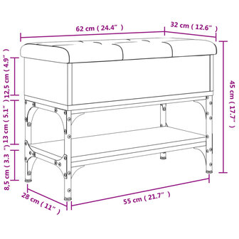 Schoenenbank 62x32x45 cm bewerkt hout grijs sonoma eikenkleurig 8721012163737 11