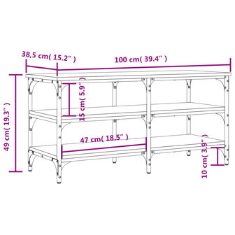 Schoenenbankje 100x38,5x49 cm bewerkt hout grijs sonoma 8721012340978 10