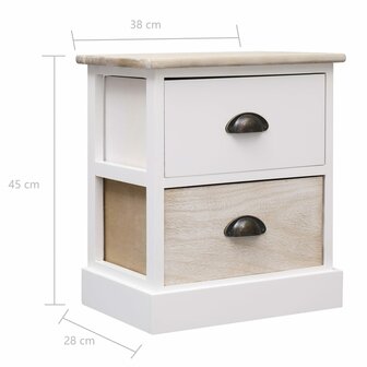 Nachtkastjes 2 st 38x28x45 cm paulowniahout wit en naturel 8719883668253 7