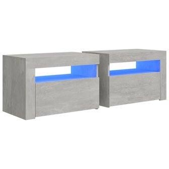 Nachtkastjes 2 st met LED-verlichting 60x35x40 cm betongrijs 8720286589847 2