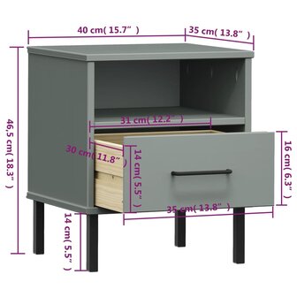 Nachtkastje met metalen poten OSLO massief grenenhout grijs 8720845577797 8