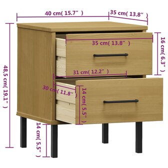 Nachtkastje met metalen poten OSLO massief grenenhout bruin 8720845577810 8