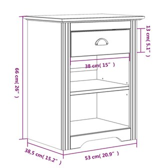 Nachtkastje BODO 53x38,5x66 cm massief grenenhout wit 8720845913922 8