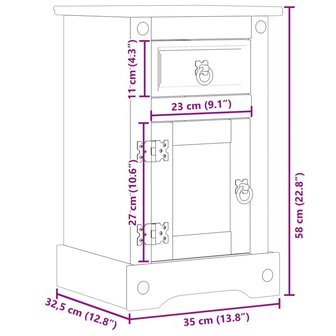 Nachtkastje Corona 35x32,5x58 cm massief grenenhout 8721012878921 9