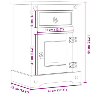 Nachtkastje Corona 45x35x64 cm massief grenenhout 8721012878952 9