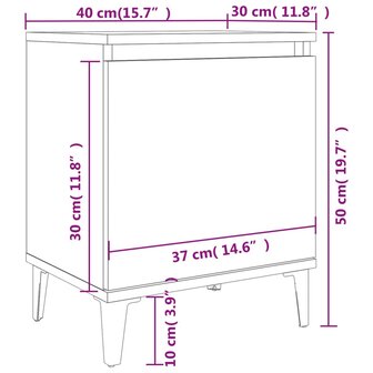 Nachtkastje met metalen poten 40x30x50 cm zwart 8720286356449 8