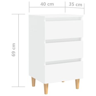 Nachtkastjes 2 st met massief houten poten 40x35x69 cm wit 8720286356975 8