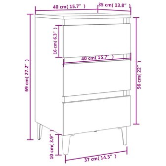 Nachtkastje met metalen poten 40x35x69 cm wit 8720286357149 7