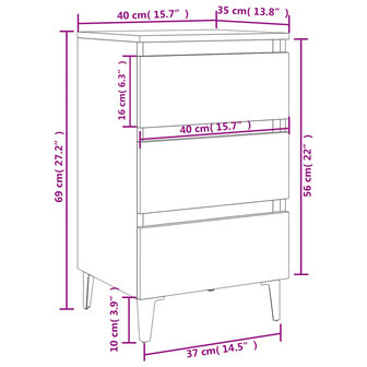 Nachtkastjes 2 st met metalen poten 40x35x69 cm zwart 8720286357170 8