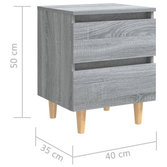 Nachtkastjes 2 st met houten poten 40x35x50 cm grijs sonoma 8720286854747 9