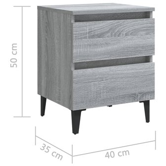 Nachtkastjes 2 st met metalen poten 40x35x50 cm grijs sonoma 8720286854808 9