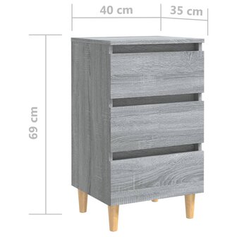 Nachtkastje met houten poten 40x35x69 cm grijs sonoma eiken 8720286854853 8