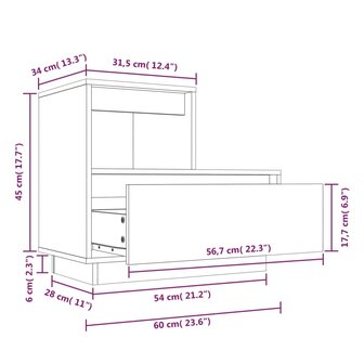 Nachtkastje 60x34x51 cm massief grenenhout wit 8720286923573 11