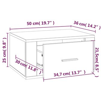 Nachtkastjes 2 st wandgemonteerd 50x36x25 cm wit 8720287222453 11