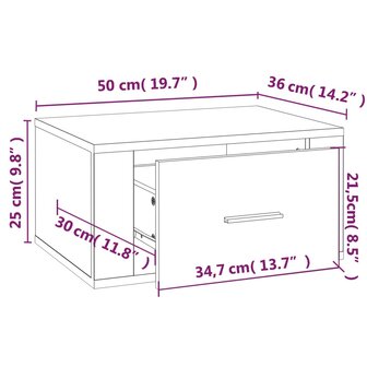 Nachtkastjes 2 st wandgemonteerd 50x36x25 cm hoogglans wit 8720287222491 11