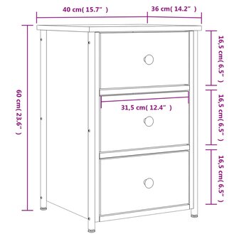 Nachtkastje 40x36x60 cm bewerkt hout gerookt eikenkleurig 8720845939564 11