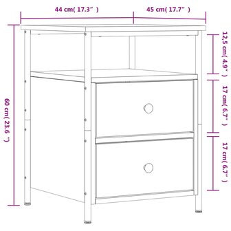 Nachtkastje 44x45x60 cm bewerkt hout gerookt eikenkleurig 8720845939663 11