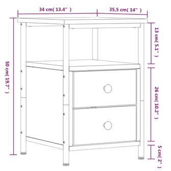 Nachtkastje 34x35,5x50 cm bewerkt hout gerookt eikenkleurig 8720845939762 11