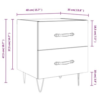 Nachtkastje 40x35x47,5 cm bewerkt hout hoogglans wit 8720845908751 12