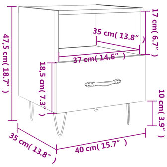 Nachtkastje 40x35x47,5 cm bewerkt hout gerookt eikenkleurig 8720845910099 12