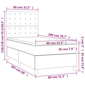 Boxspring met matras stof cr&egrave;mekleurig 80x200 cm 8720845512781 6