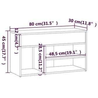 Schoenenbankje 80x30x45 cm bewerkt hout gerookt eikenkleurig 8720286957004 8