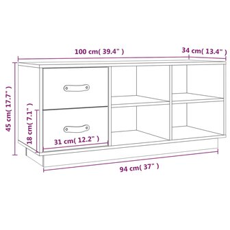 Schoenenbank 100x34x45 cm massief grenenhout wit 8720287205715 11