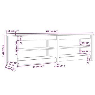 Schoenenbank 160x36,5x50 cm massief grenenhout 8720845556754 8