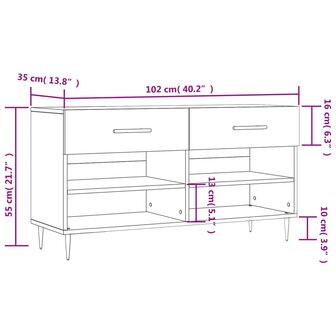 Schoenenbank 102x35x55 cm bewerkt hout hoogglans wit 8720845442064 12