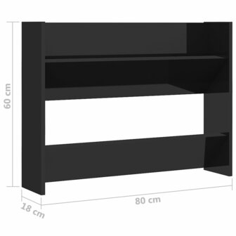 Wandschoenenkasten 2 st 80x18x60 cm hout hoogglans zwart 8720286559574 8