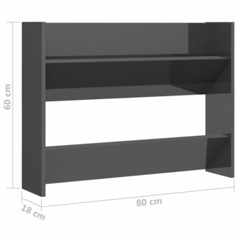 Wandschoenenkast 80x18x60 cm bewerkt hout hoogglans grijs 8720286559581 6