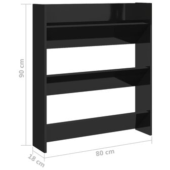 Wandschoenenkast 80x18x90 cm bewerkt hoogglans zwart 8720286559925 6