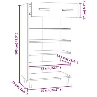 Schoenenkast 60x35x105 cm bewerkt hout hoogglans wit 8720287082965 9