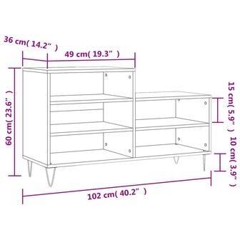 Schoenenkast 102x36x60 cm bewerkt hout betongrijs 8721012114319 10