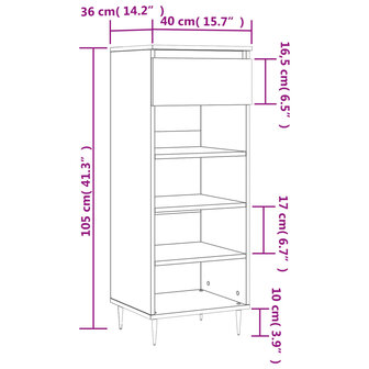 Schoenenkast 40x36x105 cm bewerkt hout hoogglans wit 8721012114937 11