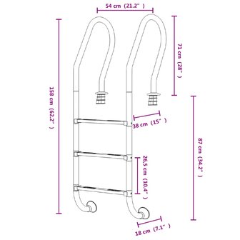 Zwembadladder 54x38x158 cm 304 roestvrijstaal 8720286880821 6