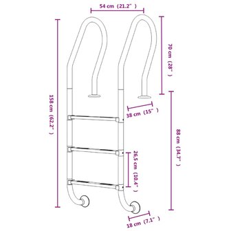 Zwembadladder 54x38x158 cm 304 roestvrijstaal 8720286880883 6