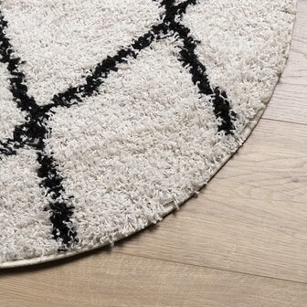 Vloerkleed shaggy hoogpolig modern &Oslash; 100 cm cr&egrave;mekleur en zwart 8721012229778 4