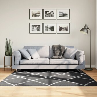 Vloerkleed shaggy hoogpolig modern 160x160 cm zwart en cr&egrave;me 8721012230132 1