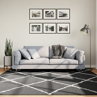 Vloerkleed shaggy hoogpolig modern 200x200 cm zwart en cr&egrave;me 8721012230156 1