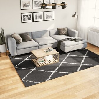 Vloerkleed shaggy hoogpolig modern 200x280 cm zwart en cr&egrave;me 8721012230163 1