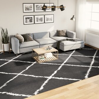 Vloerkleed shaggy hoogpolig modern 300x400 cm zwart en cr&egrave;me 8721012230194 1