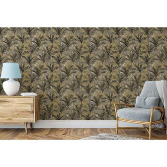 DUTCH WALLCOVERINGS Behang Palm Trees goudkleurig en zwart 3294270379028 5