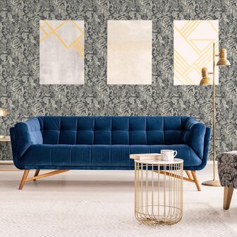 DUTCH WALLCOVERINGS Behang Mae zwart en beige 5411012465155 5