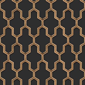 DUTCH WALLCOVERINGS Behang Geometric zwart en goudkleurig 8809660036662 2