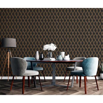 DUTCH WALLCOVERINGS Behang Geometric zwart en goudkleurig 8809660036662 9