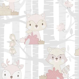 Noordwand Behang Mondo baby Forest Animals grijs en roze 8022560130128 1