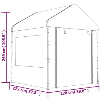 Prieel met dak 13,38x2,28x2,69 m polyetheen wit 8720845751418 8