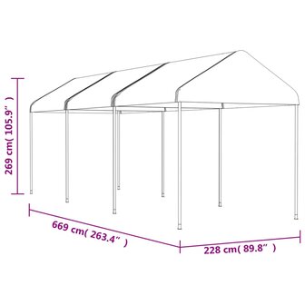 Prieel met dak 6,69x2,28x2,69 m polyetheen wit 8720845751623 5