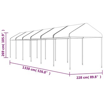 Prieel met dak 13,38x2,28x2,69 m polyetheen wit 8720845751654 5